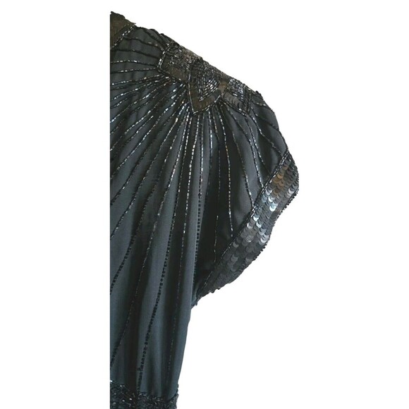 Vintage Brilliante By JA Dress Women's Large Black Beaded Sequins Maxi Lined Zip - Picture 5 of 13